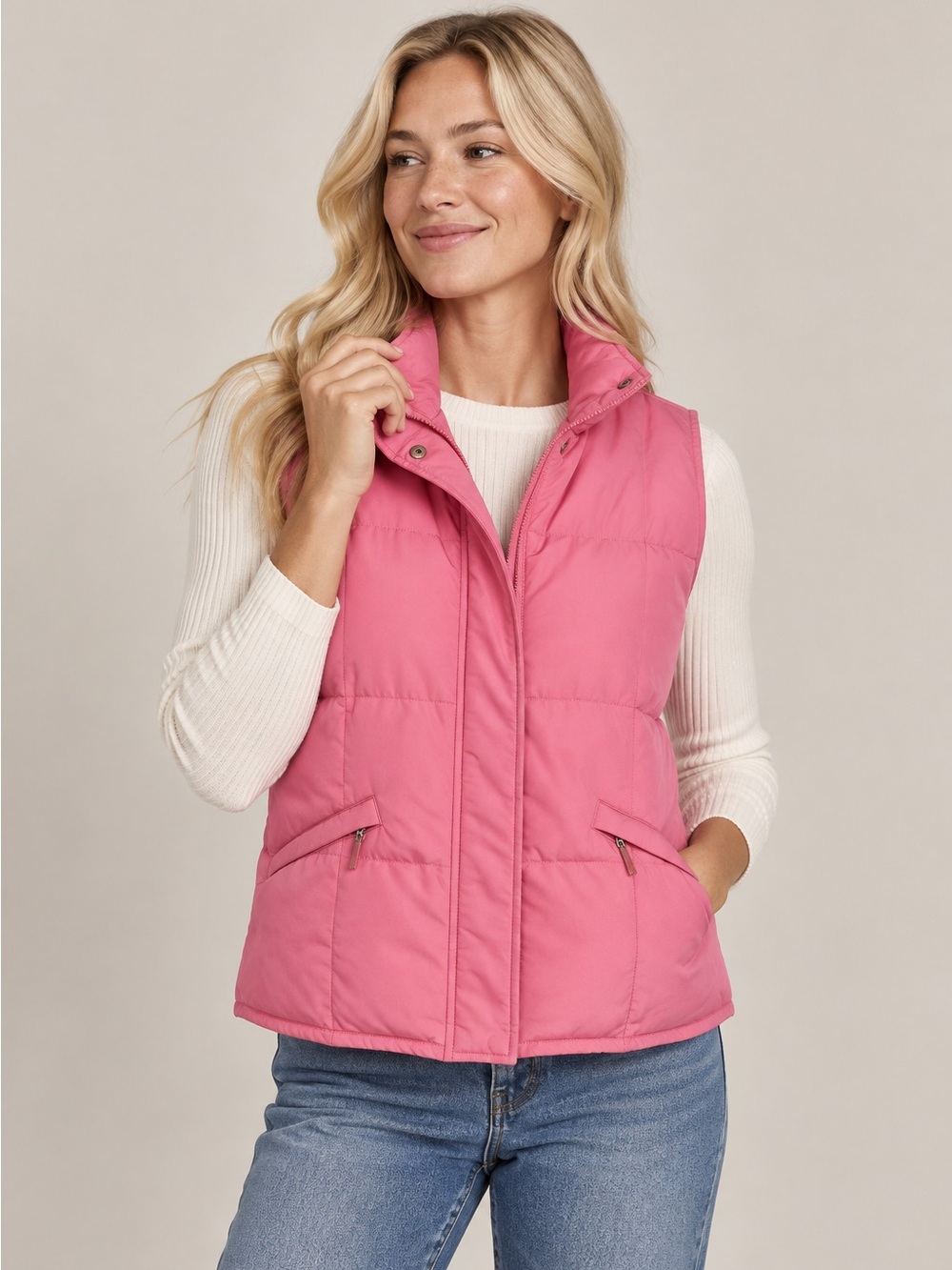 Vintage Talbots Pink Goose Down Puffer Vest Preppy Hooded Size M